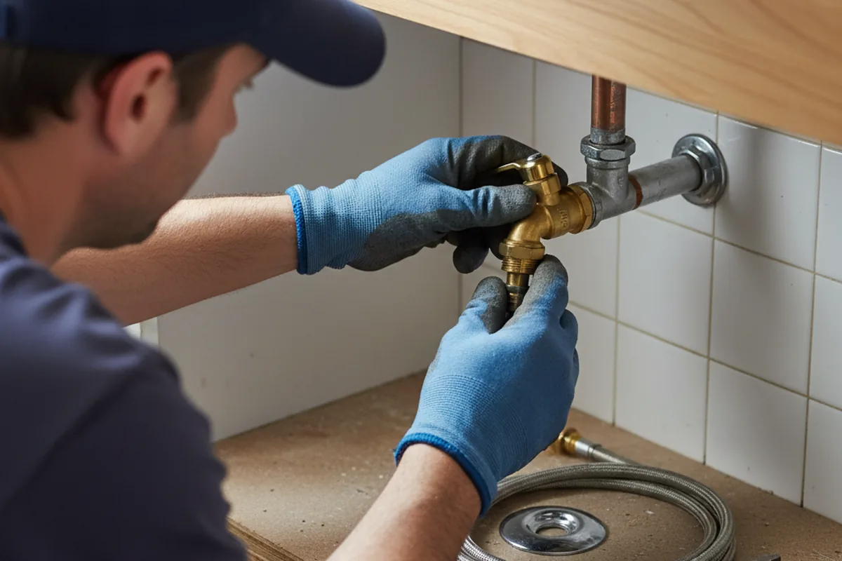 Shutoff valve and fitting work during Burst Pipe Repair in Turin